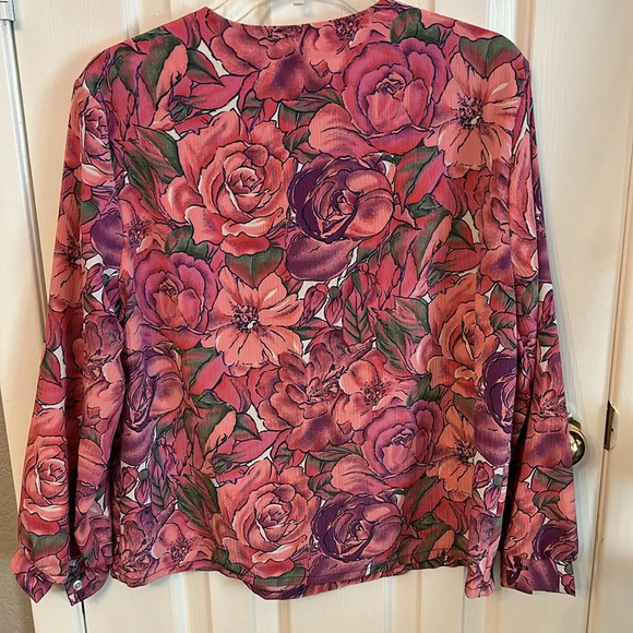 Jeri Marque Women’s (10) Pink Floral Vintage 80’s 90’s Pullover Buttons Top - Picture 2 of 6
